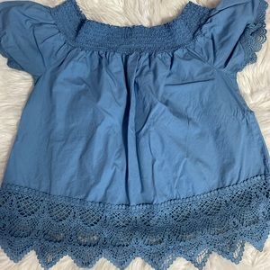 Off the Shoulder Lace Ruffle Blue Blouse Size L